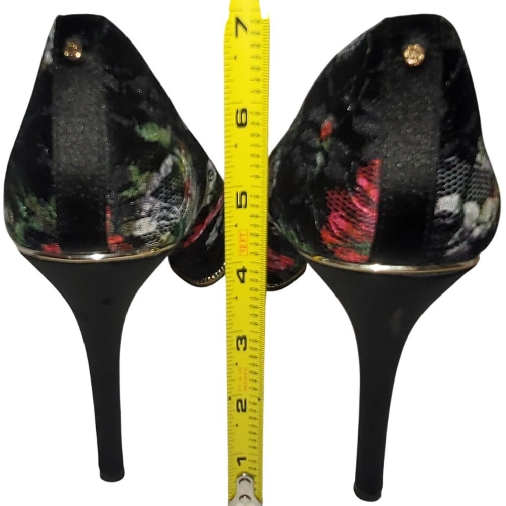 BCB Generation Chain Pointy Floral Lace Black Red Gold Chain Pumps 10 Boho Y2K - Picture 7 of 10